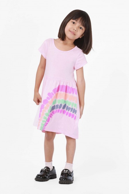 Kid Short Sleeves Printed Mini Dress